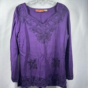 Agan Traders Women’s Small Purple Rayon Embroidered‎ Tunic Top